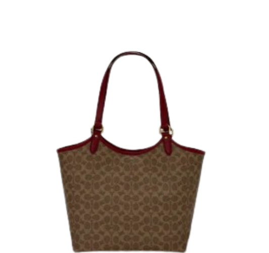 Coach Day Tote Bag In Signature Canvas-Tan/Rust