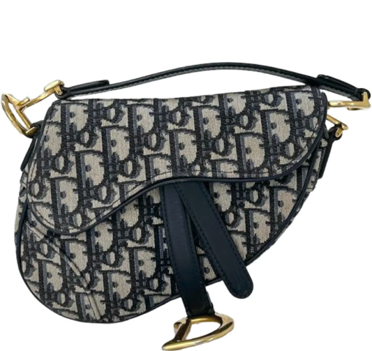 Christian Dior Mini Saddle Bag with Strap- Blue Dior Oblique Jacquard