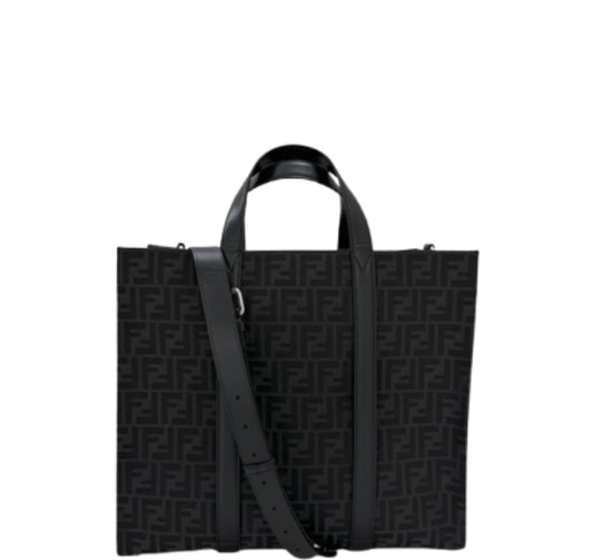 Fendi Jacquard Shopper Tote Bag - Black