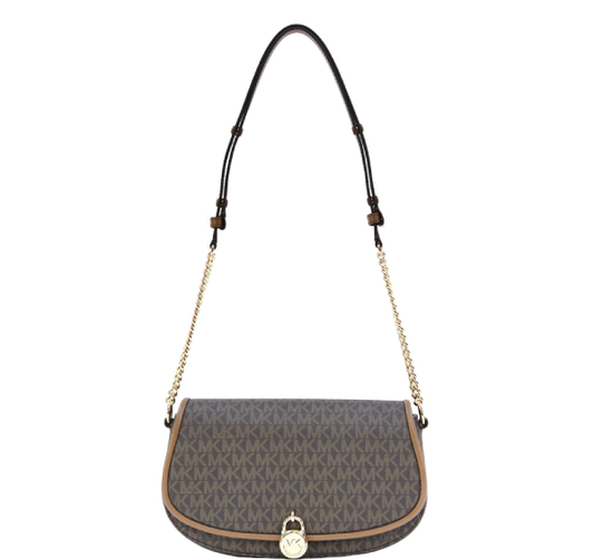 Michael Kors Mila Medium Signature Logo Messenger Bag- Brown