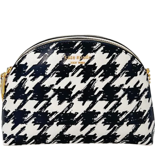 Kate Spade Morgan Leather Painterly Houndstooth Crossbody - Black White Gold