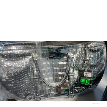 Michael Kors Bedford Travel Extra-Large Metallic Crocodile Embossed Leather Weekender Bag- Silver