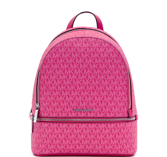 Michael Kors Rhea Medium Signature Logo Backpack- Dragonfruit Pink