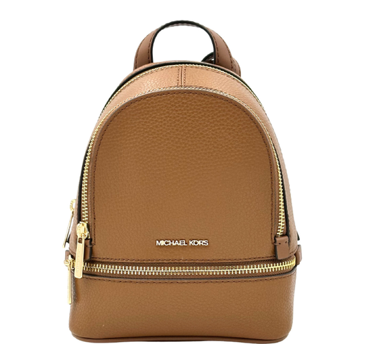 Michael Kors Rhea Extra-small Women Pebbled Leather Zip Pocket Backpack- Luggage