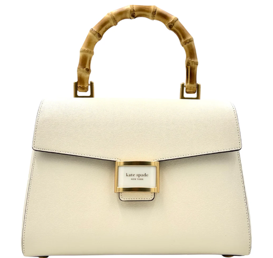 Kate Spade Katy Medium Bamboo Top-handle White Leather Crossbody Bag - Halo White