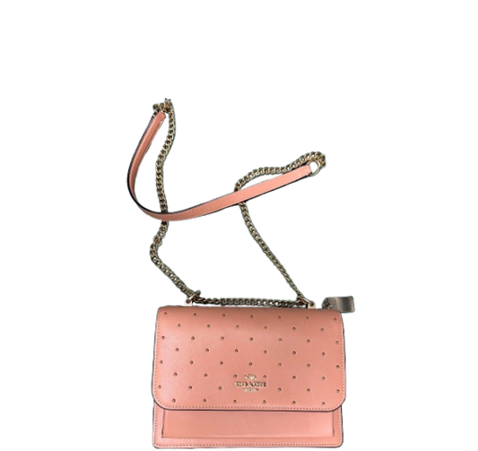 Coach Studded Leather Crossbody Bag – Pink – Gold Chain Strap Handbag