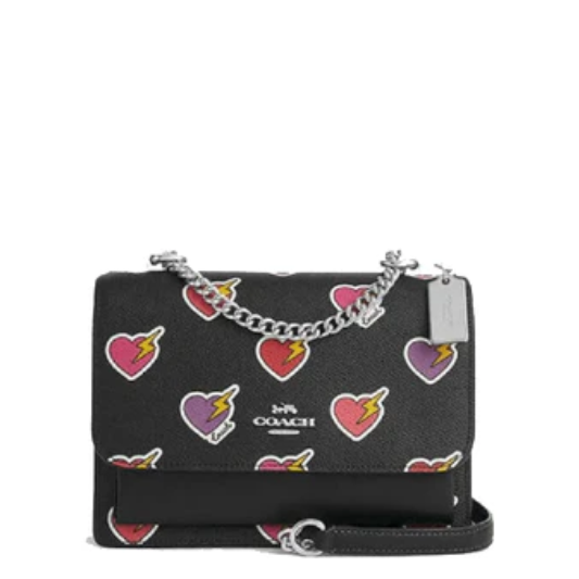 Coach Klare Crossbody Bag With Heart Bolt Print- Black/ Multi