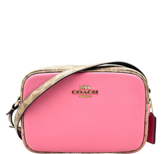 Jamie Camera Bag In Signature Canvas-Pink/Tan