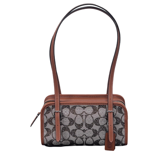 Coach Swing Zip Bag 20 In Crystal Signature Jacquard-Silver/Burnished Amber