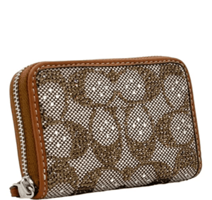 Coach Small Zip Around Crystal Signature Jacquard Contrast Trim Wallet- Burnished Amber - www.unoo.com