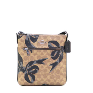 Coach Mini Rowan File Bag In Signature Canvas With Bow Print - Silver/Tan/Black Multi