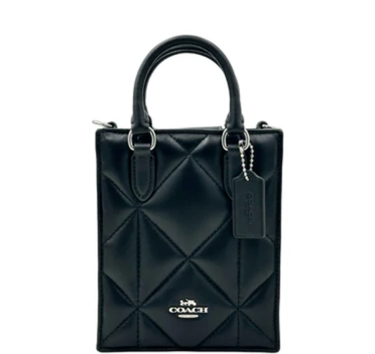 Coach North South Mini Crossbody Tote With Puffy Diamond Quilting - Black