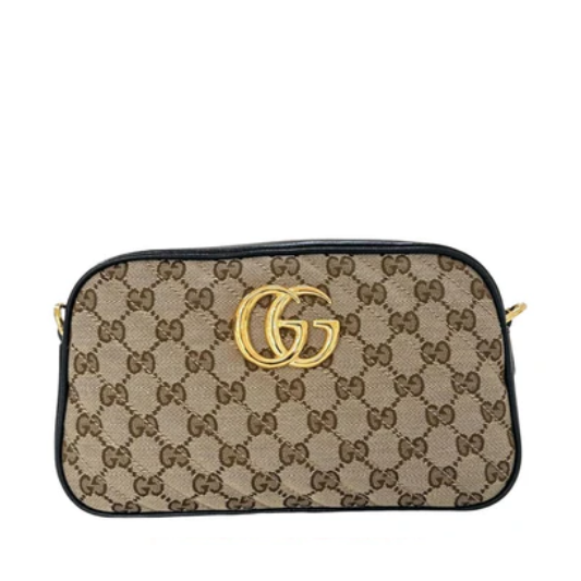 Gucci GG Marmont Original G Canvas Small Crossbody Bag- Beige/ Black