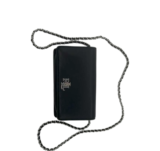 Black Leather RL Logo Crossbody Bag – Stylish & Elegant – Chain Strap