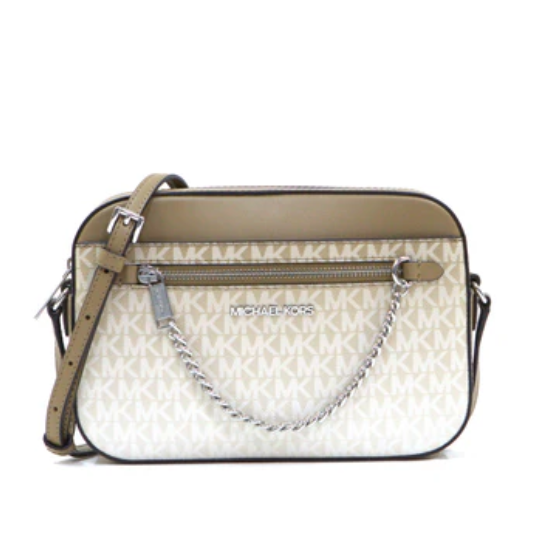 Michael Kors Jet Set Large East West Logo Crossbody Bag with Zip Chain Strap - Husk