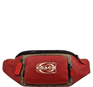 Coach Track Waistpack in Colorblock Signature Canvas - Red Khaki Multi - www.unoo.com