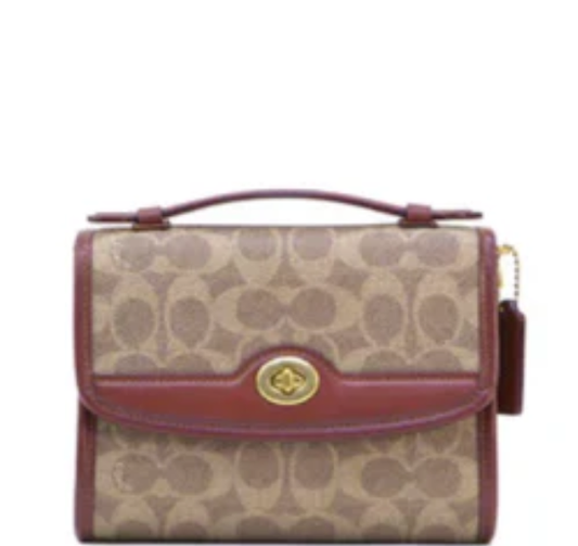 Coach Kip Turnlock Crossbody In Signature Canvas -Tan/Rust