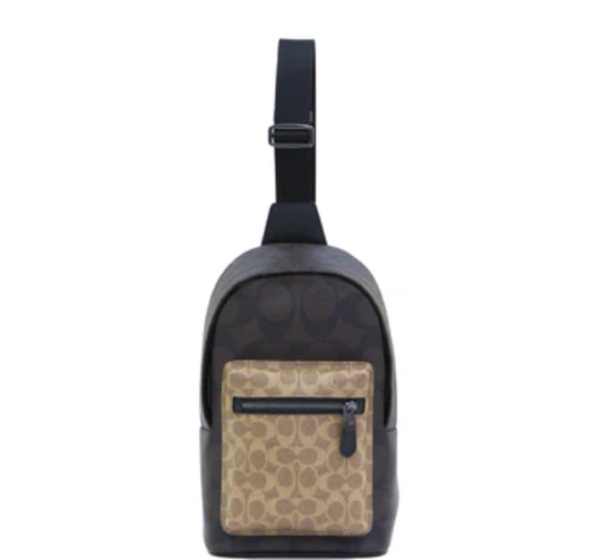 Coach West Pack In Blocked Signature Canvas - Walnut/Tan