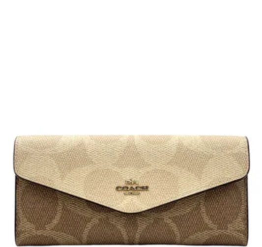 Coach Klare Wallet With Chain In Blocked Signature Canvas-Gold/Sand/Tan