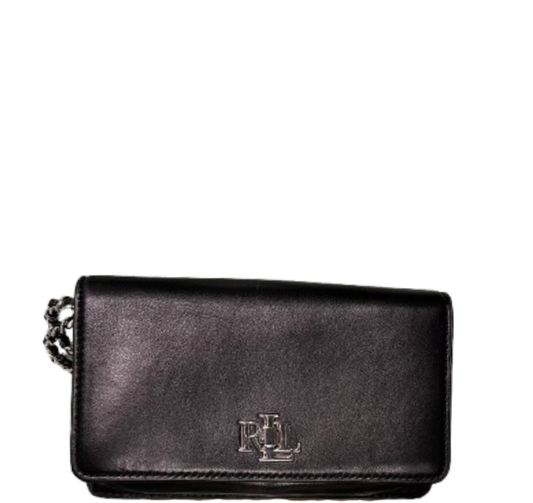 Black Leather RL Logo Crossbody Bag – Stylish & Elegant – Chain Strap