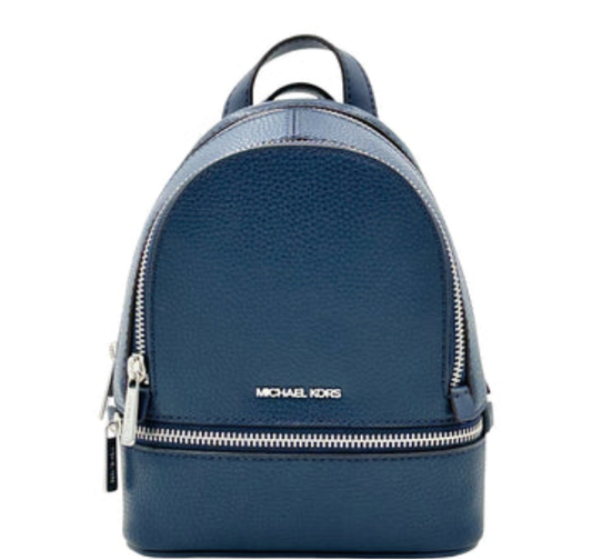 Michael Kors Rhea Extra-Small Pebbled Leather Backpack- Navy