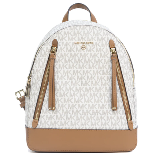 Michael Kors Brooklyn Medium Pebbled Leather Backpack - Ivory/Brown