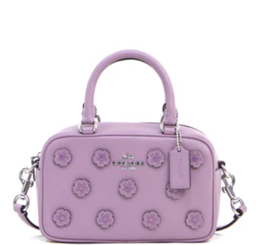 Coach Satchel Crossbody Bag with Floral Applique - Silver/Lilac