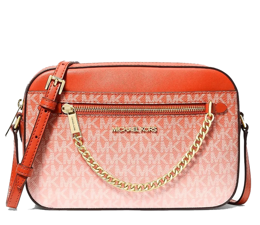 Michael Kors Jet Set Large Ombre Logo Zip Chain Crossbody Bag - Red Clay
