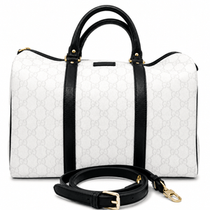 Gucci Medium GG Supreme Joy Boston Bag White Black Trim Strap - www.unoo.com