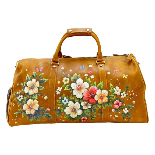 Floral Printed Duffle Bag- Brown/ Multi