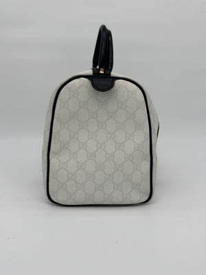 Gucci Medium GG Supreme Joy Boston Bag White Black Trim Strap - www.unoo.com