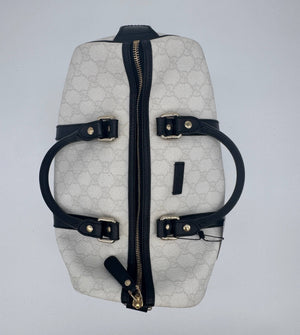 Gucci Medium GG Supreme Joy Boston Bag White Black Trim Strap - www.unoo.com