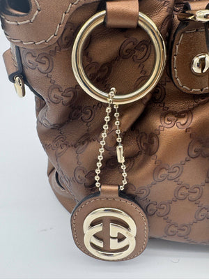 Gucci Sukey Medium Guccissima Bronze Leather Top Handle Bag - www.unoo.com