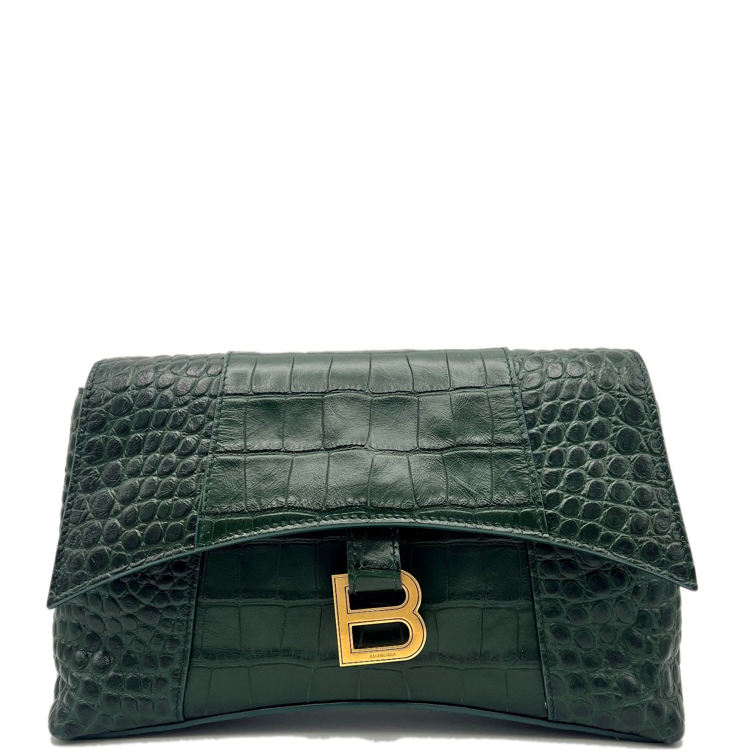 Balenciaga Downtown XS Croc Embossed Leather Shoulder Bag Forest