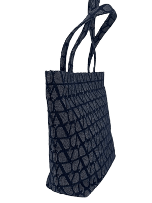 Valentino Garavani VLogo Denim Tote Bag Blue Large Designer Shoulder Bag - www.unoo.com