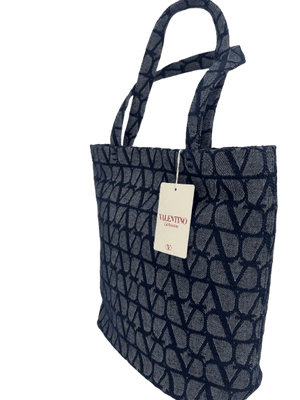 Valentino Garavani VLogo Denim Tote Bag Blue Large Designer Shoulder Bag - www.unoo.com