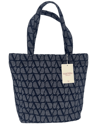 Valentino Garavani VLogo Denim Tote Bag Blue Large Designer Shoulder Bag - www.unoo.com