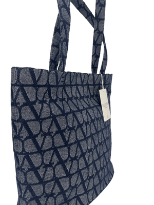 Valentino Garavani VLogo Denim Tote Bag Blue Large Designer Shoulder Bag - www.unoo.com