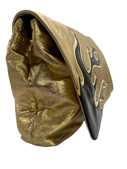 Prada Nappa Leather Flame Clutch Bag Gold Handbag Women’s Designer