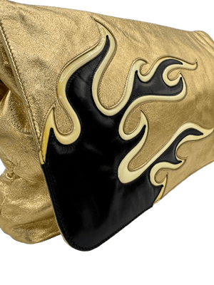 Prada Nappa Leather Flame Clutch Bag Gold Handbag Women’s Designer - www.unoo.com