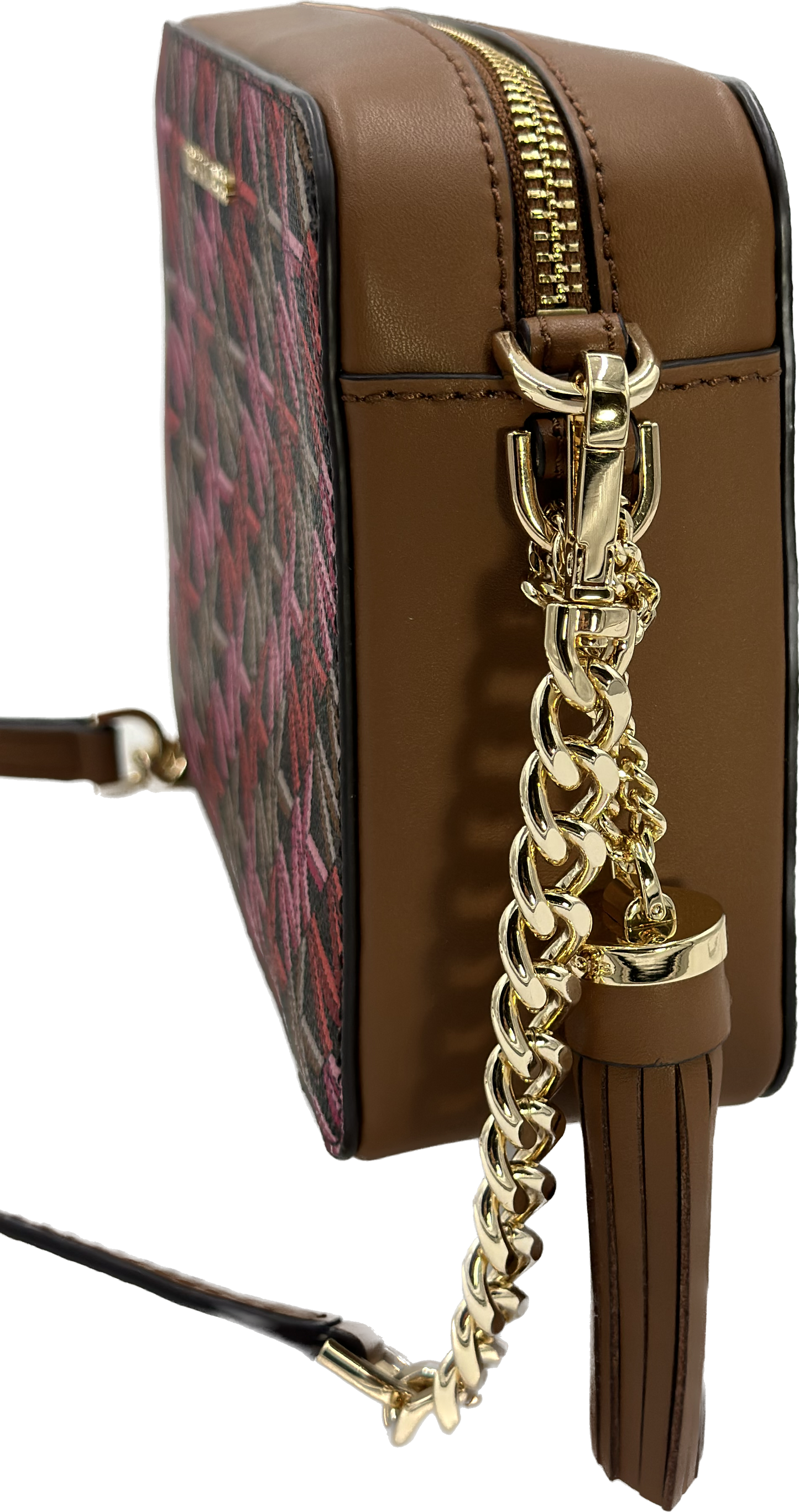 Michael Kors Women's Jet Set Brown Multi Signature Camera Bag Crossbody Bag