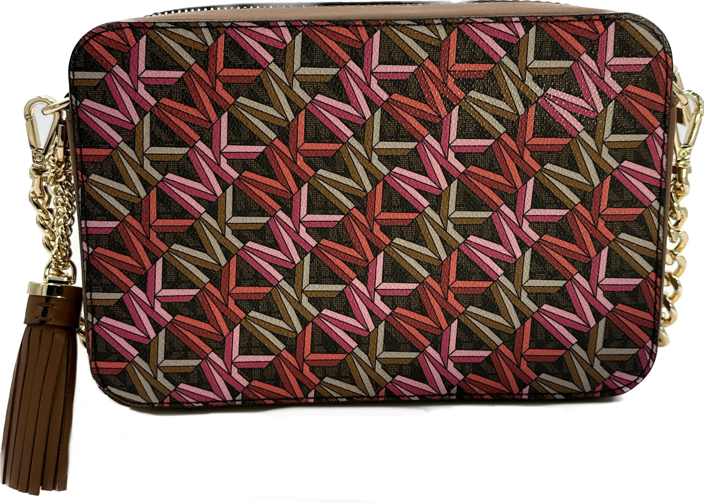 Michael Kors Women's Jet Set Brown Multi Signature Camera Bag Crossbody Bag