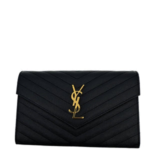 Saint Laurent YSL Black Cassandre Chevron Chain Wallet Gold Hardware - www.unoo.com