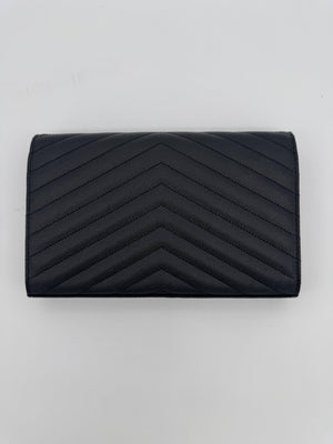 Saint Laurent YSL Black Cassandre Chevron Chain Wallet Gold Hardware - www.unoo.com