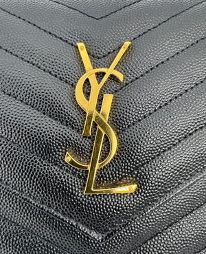Saint Laurent YSL Black Cassandre Chevron Chain Wallet Gold Hardware - www.unoo.com