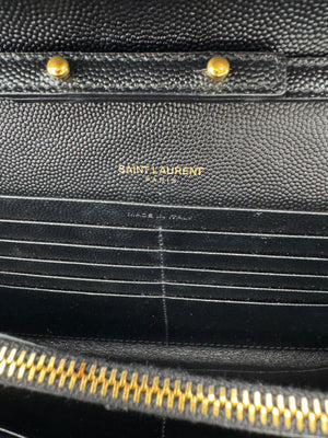 Saint Laurent YSL Black Cassandre Chevron Chain Wallet Gold Hardware - www.unoo.com