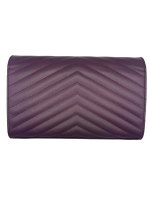 Saint Laurent Cassandre Envelope Chain Wallet Purple Chevron Grain de Poudre Leather WOC - www.unoo.com