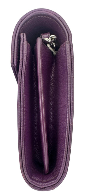 Saint Laurent Cassandre Envelope Chain Wallet Purple Chevron Grain de Poudre Leather WOC - www.unoo.com