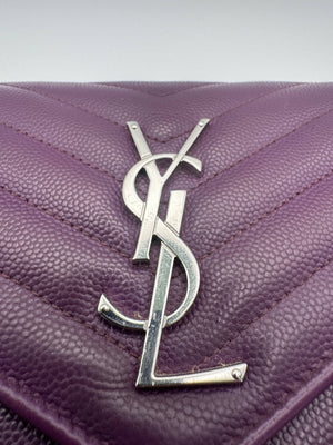 Saint Laurent Cassandre Envelope Chain Wallet Purple Chevron Grain de Poudre Leather WOC - www.unoo.com