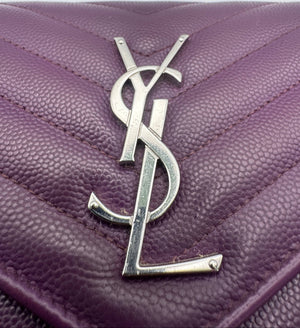 Saint Laurent Cassandre Envelope Chain Wallet Purple Chevron Grain de Poudre Leather WOC - www.unoo.com